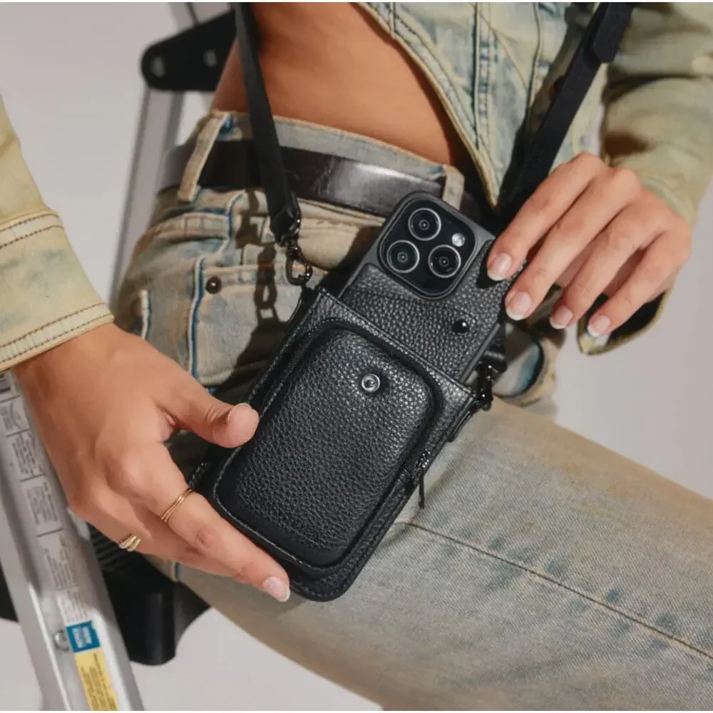 NEW Bandolier Set Black Leather UNIVERSAL Holster Phone Case! Black Pewter OSFA